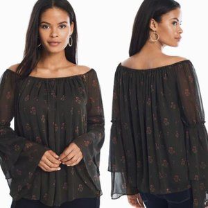 XS WHBM Olive Printed Off-The-Shoulder Blouse